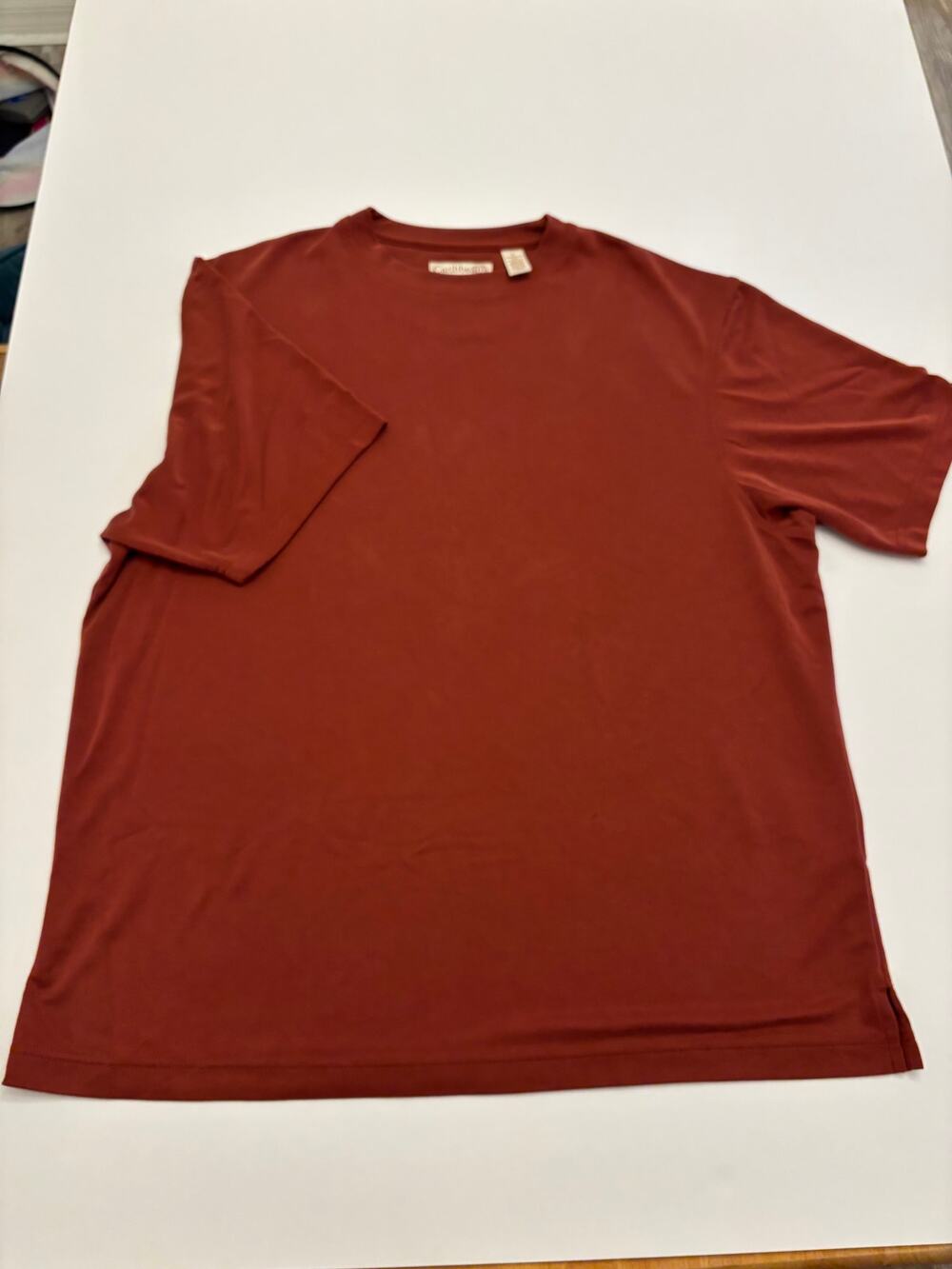 Caribbean Red Rayon Blend Crew Neck T Shirt Men's Large Short Sleeve